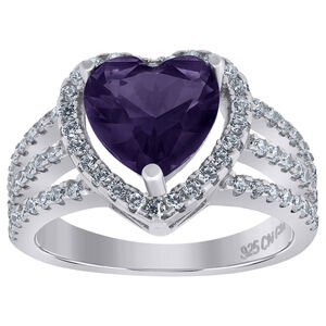 925 Sterling Silver Womens Purple Cubic Zirconia Heart Ring Size 6